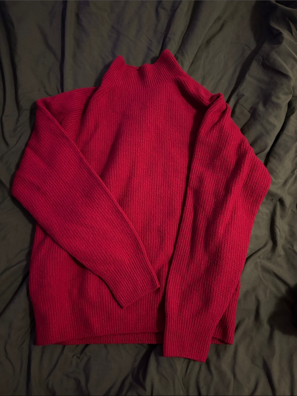 red mock neck sweater